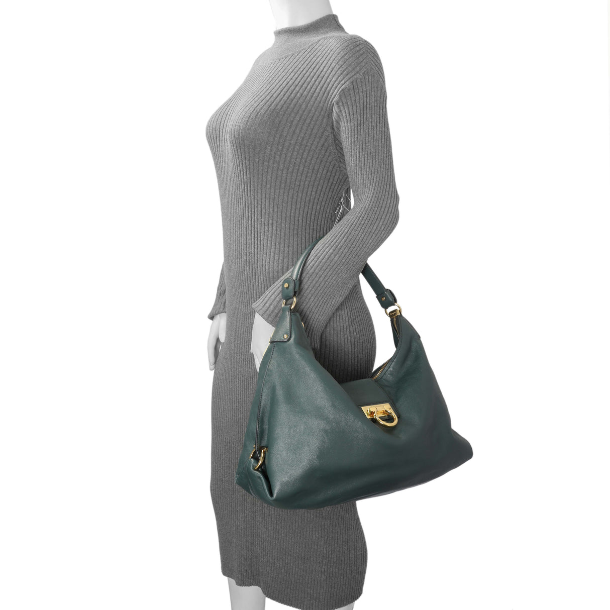 Salvatore Ferragamo Teal Calfskin Fanisa Gancini Hobo Handbags Salvatore Ferragamo