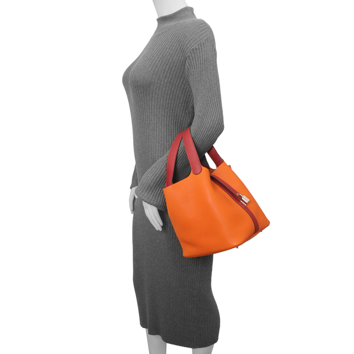 Hermes Orange Rouge Bicolor Clemence Picotin 22 Handbags Hermes