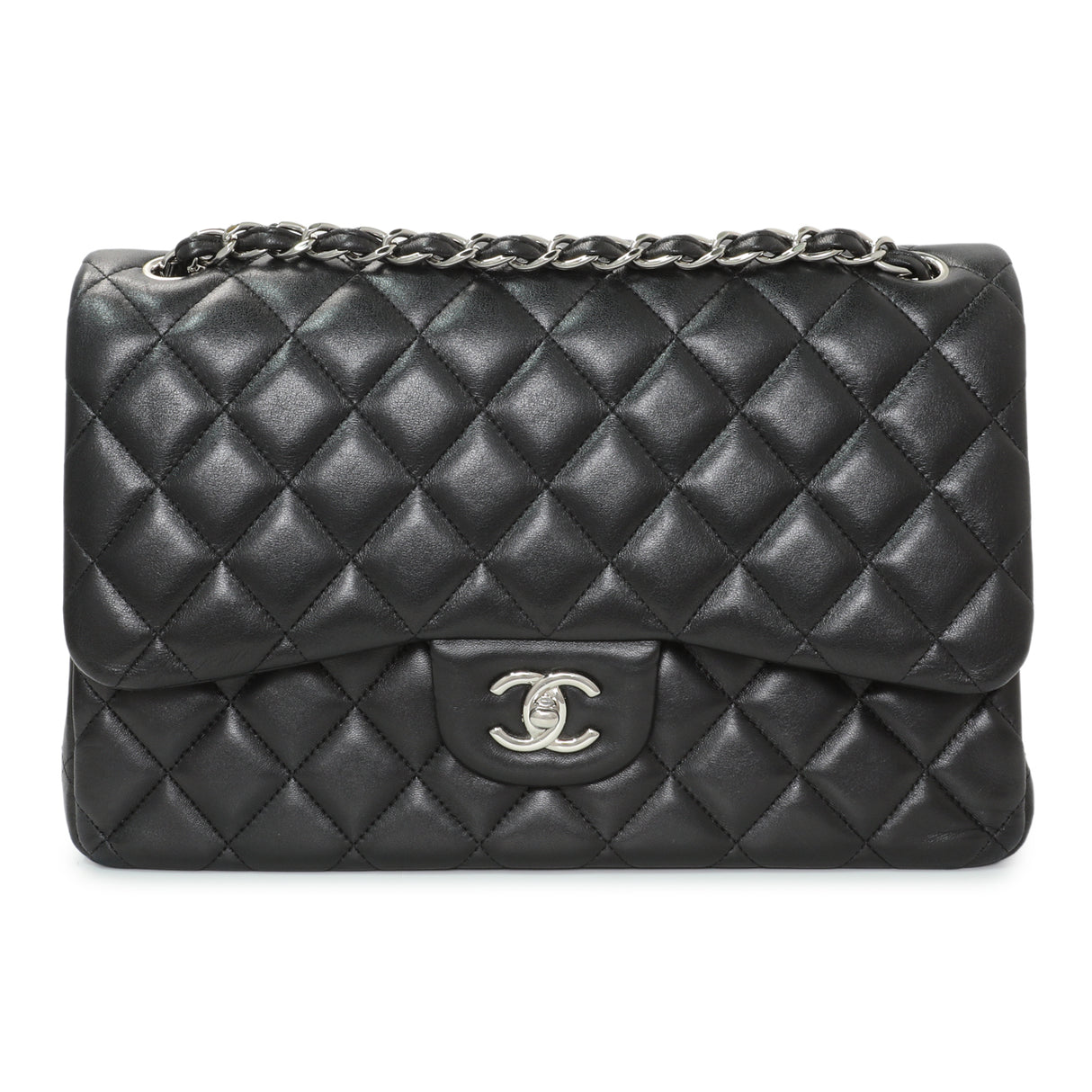 Chanel Black Quilted Lambskin Jumbo Double Flap Handbags Chanel