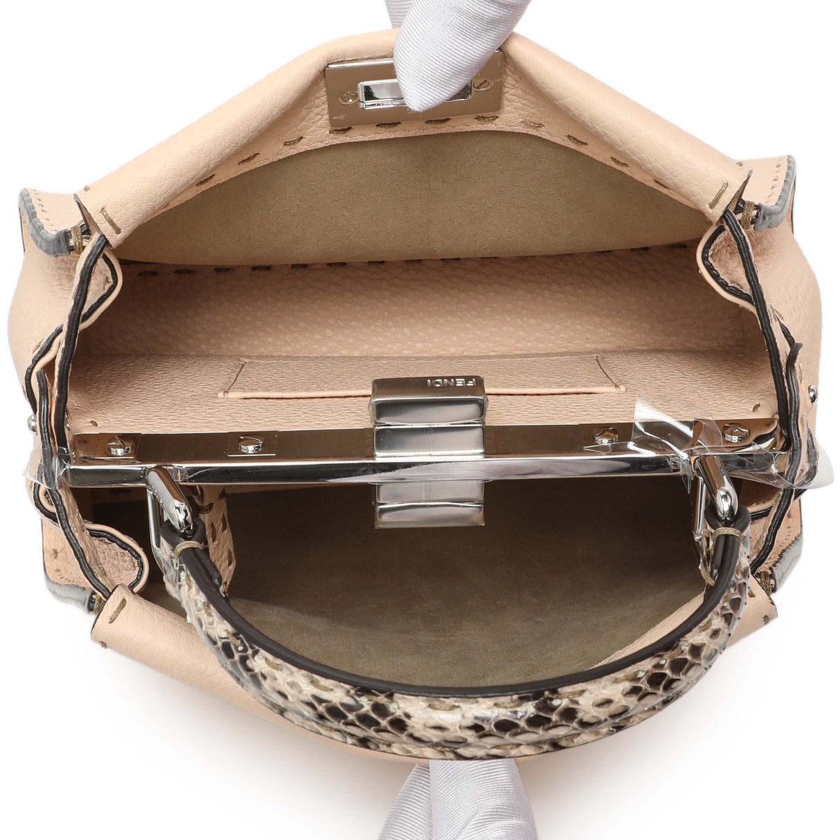 Fendi Plaster Cuoio Romano Snakeskin Selleria Mini Peekaboo Iconic Satchel Handbags Fendi