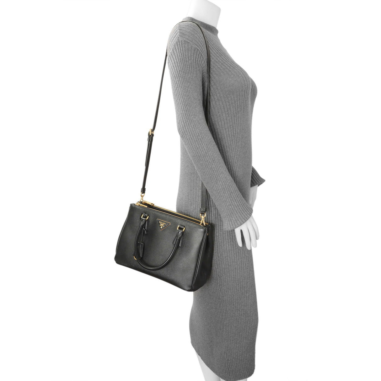 Prada Black Saffiano Small Galleria Double Zip Tote Handbags Prada