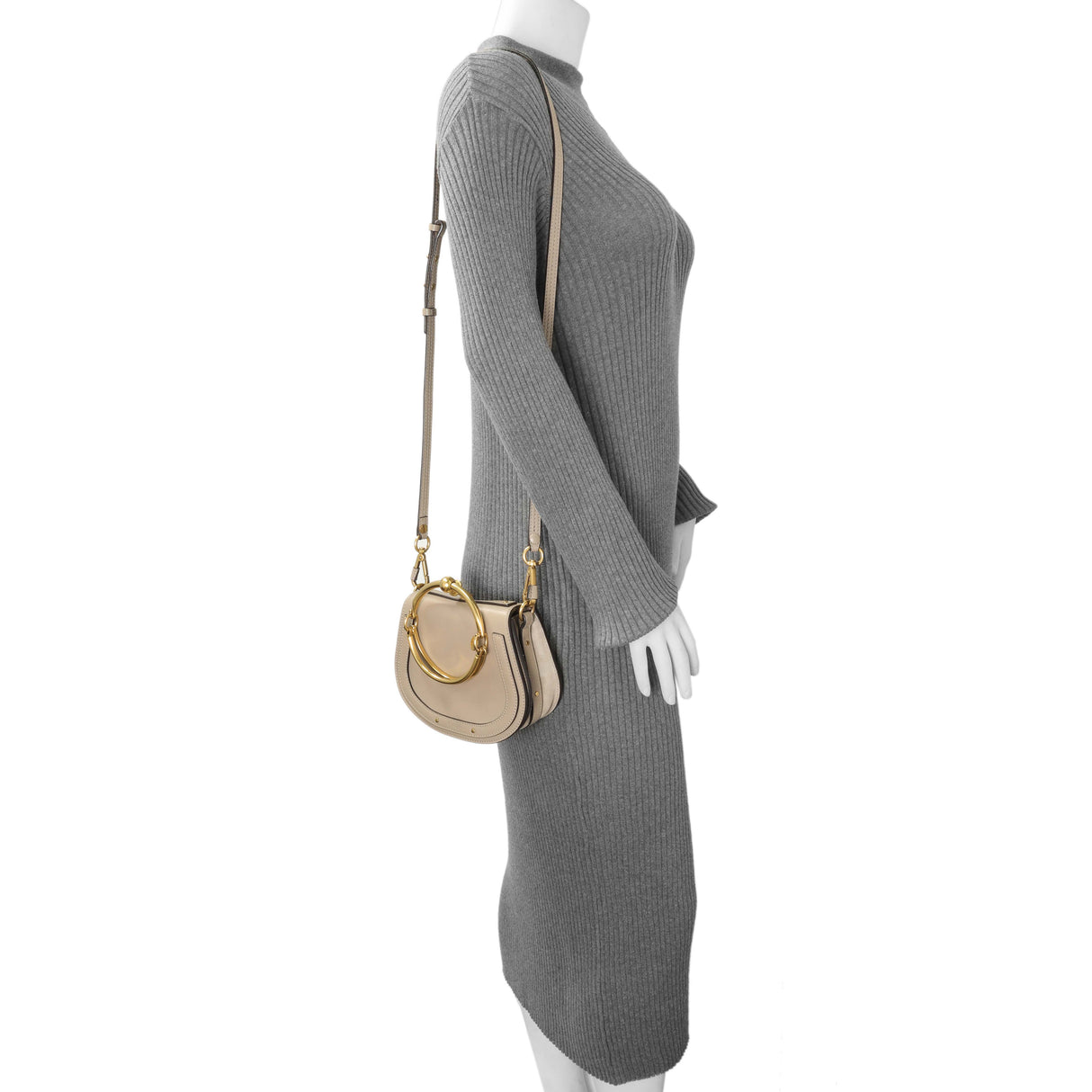 Chloe Motty Grey Calfskin Small Nile Bracelet Bag Handbags Chloe