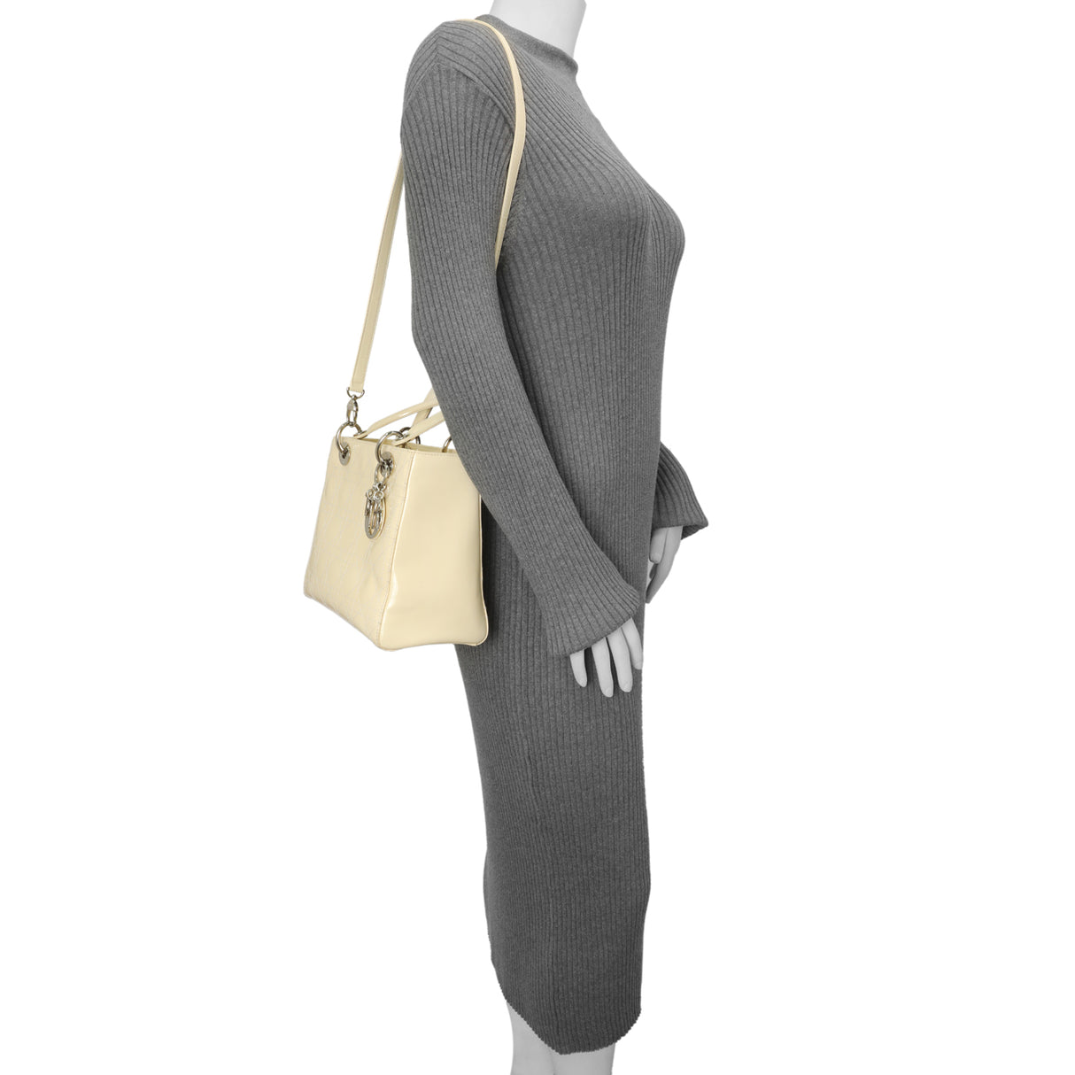 Christian Dior Ivory Patent Cannage Medium Lady Dior Handbags Christian Dior