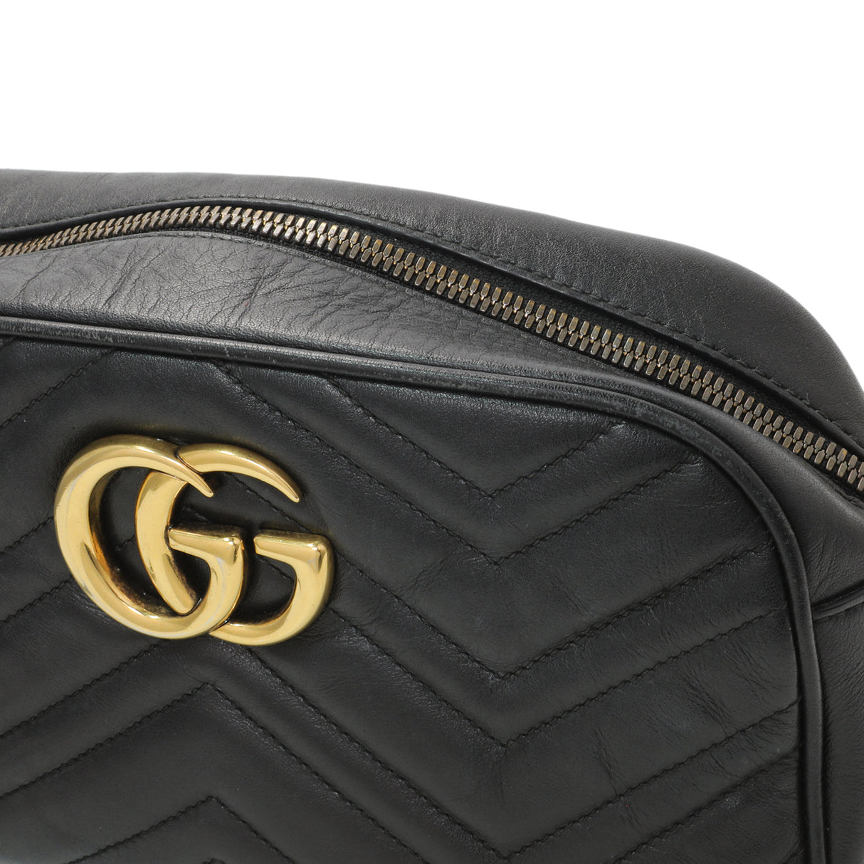 Gucci Black Calfskin Matelasse Small GG Marmont Chain Shoulder Bag Handbags Gucci