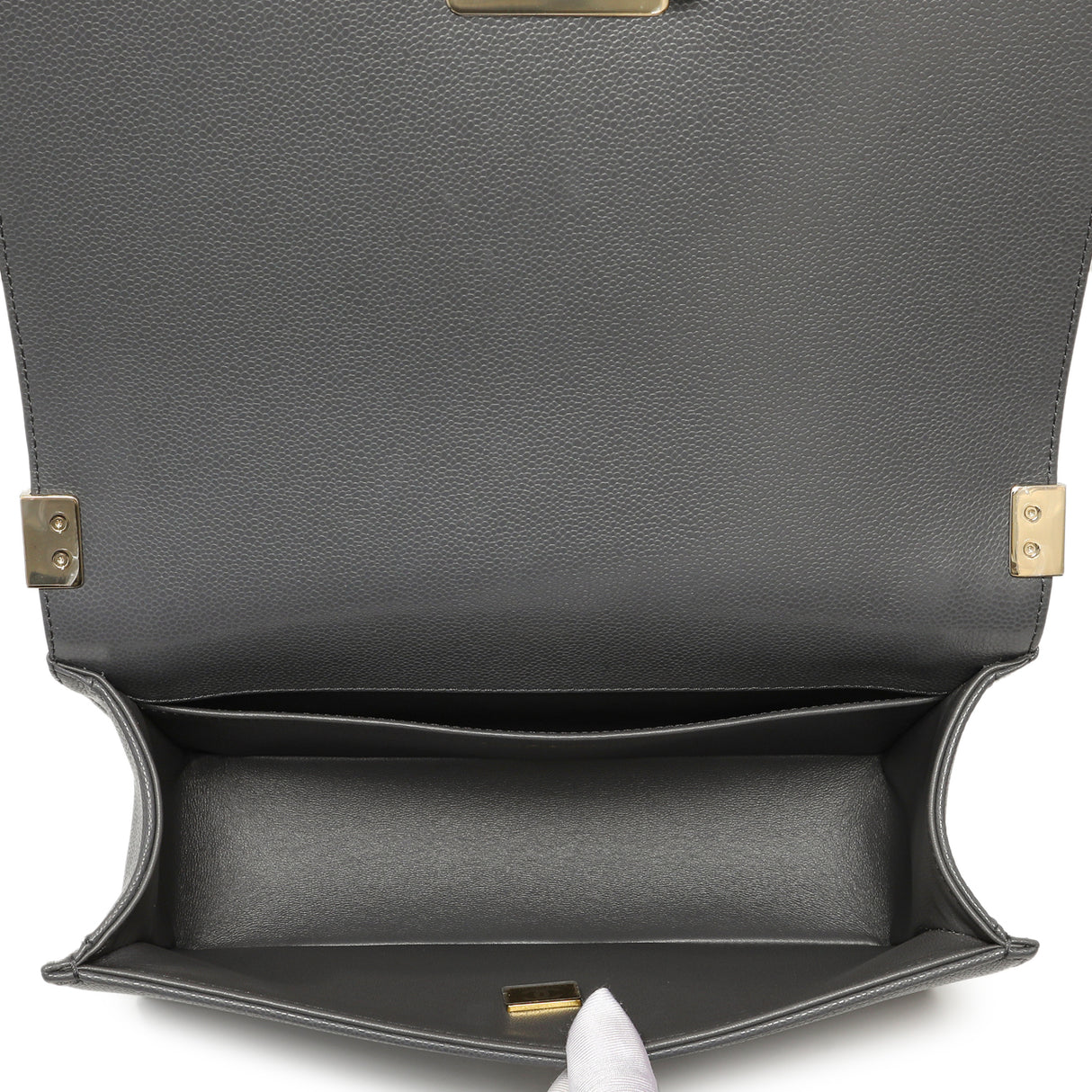 Chanel Dark Grey Quilted Caviar Medium Boy Bag Handbags Chanel