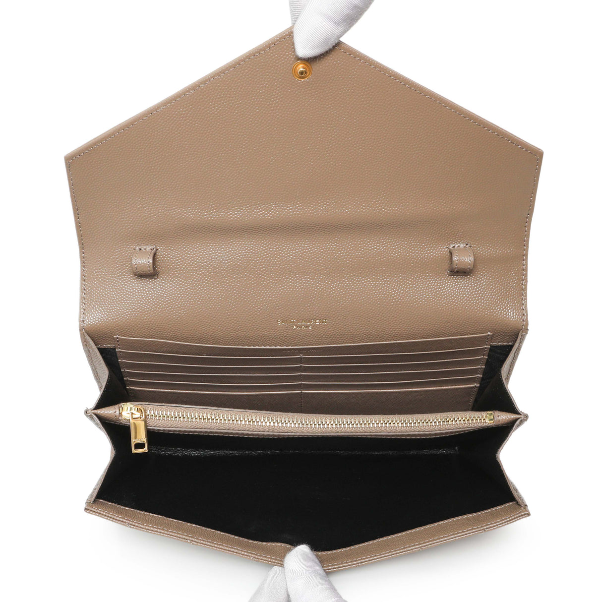 Saint Laurent Dark Beige Grain De Poudre Cassandre Chain Wallet