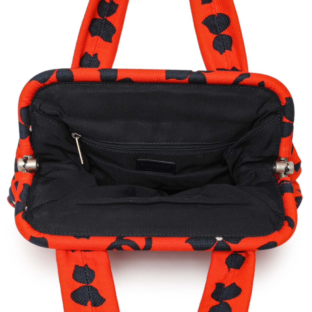 Chanel Red Floral Canvas Frame Tote Handbags Chanel