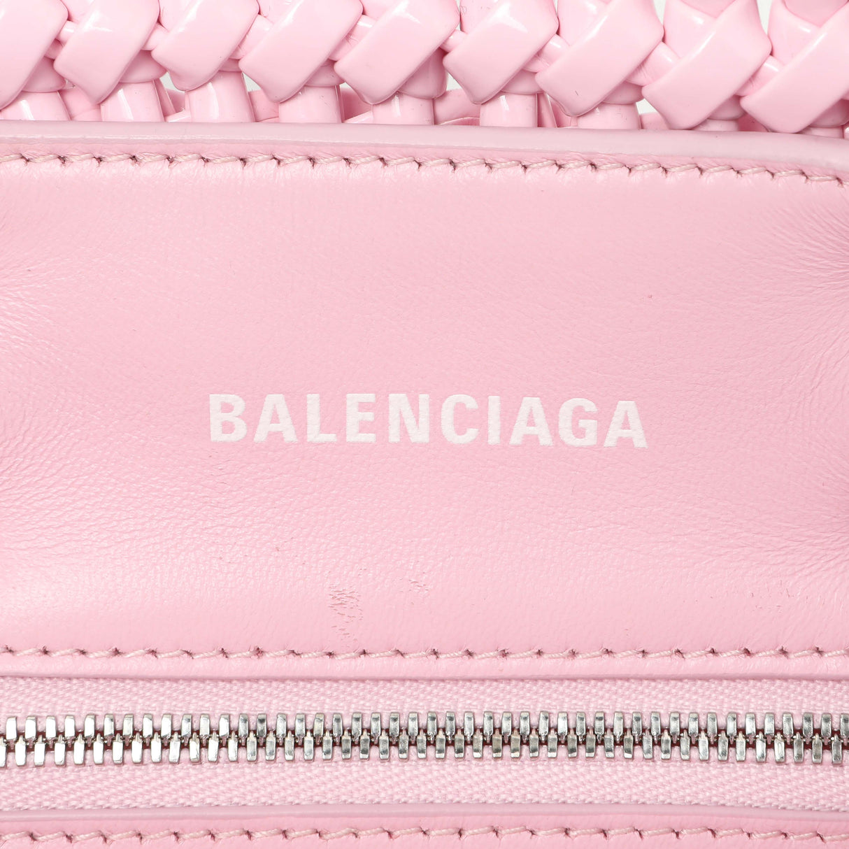 Balenciaga Pink Faux Calfskin Braided Varnished XXS Bistro Basket Handbags Balenciaga