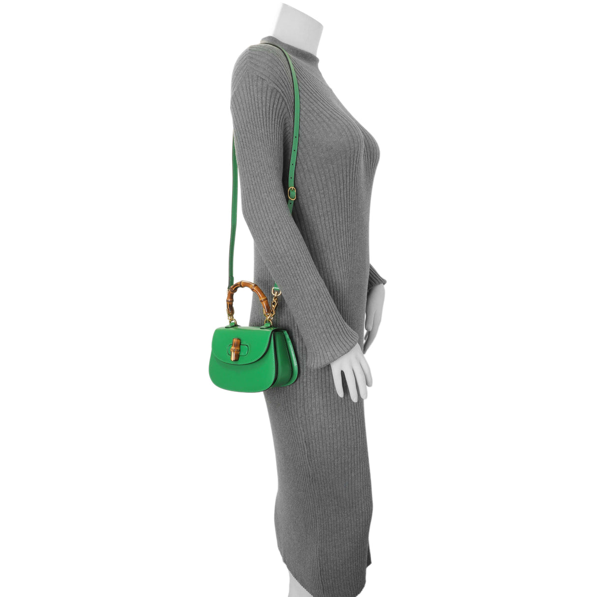 Gucci Green Calfskin Mini Bamboo 1947 Top Handle Bag Handbags Gucci