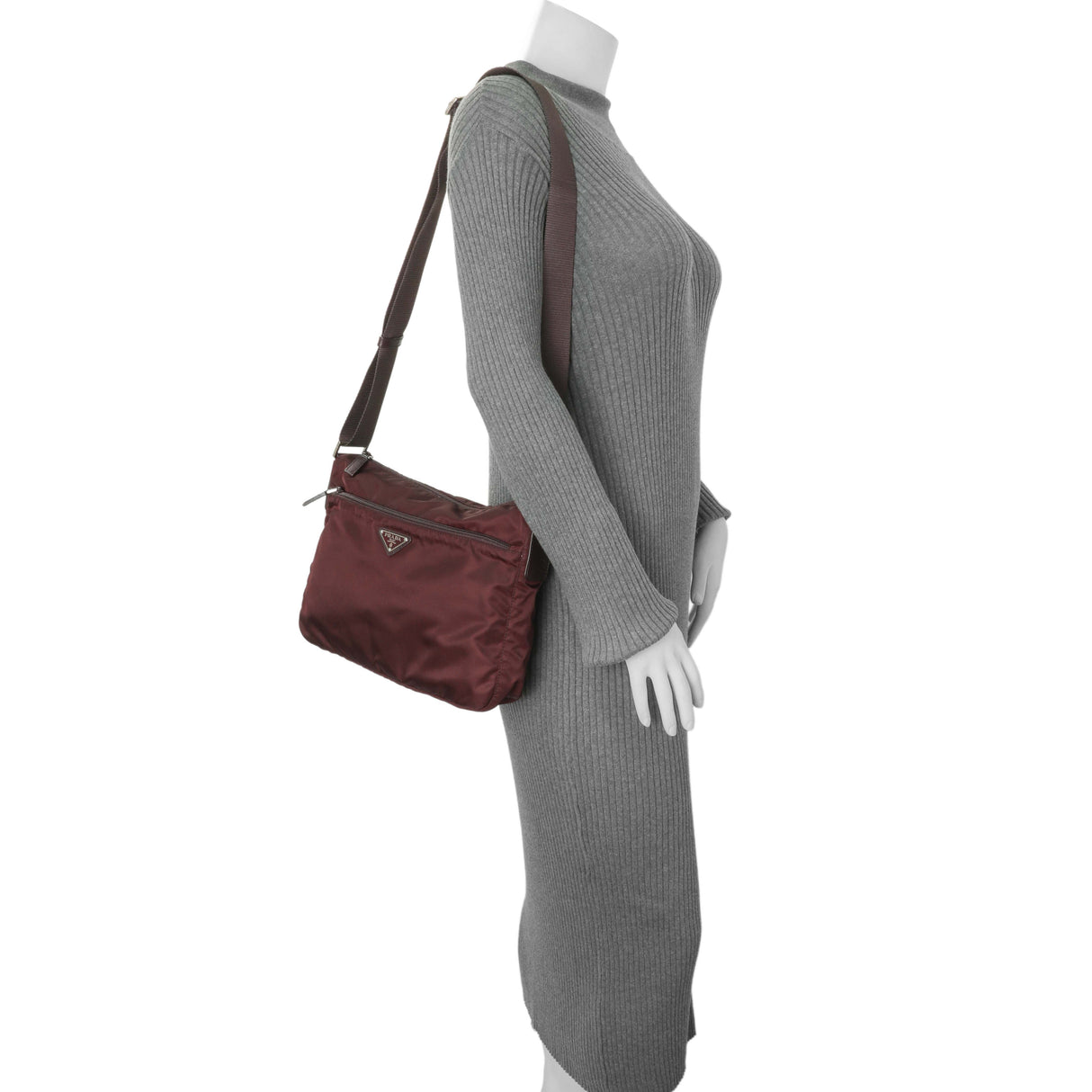 Prada Burgundy Tessuto Nylon Messenger Bag Handbags Modaselle