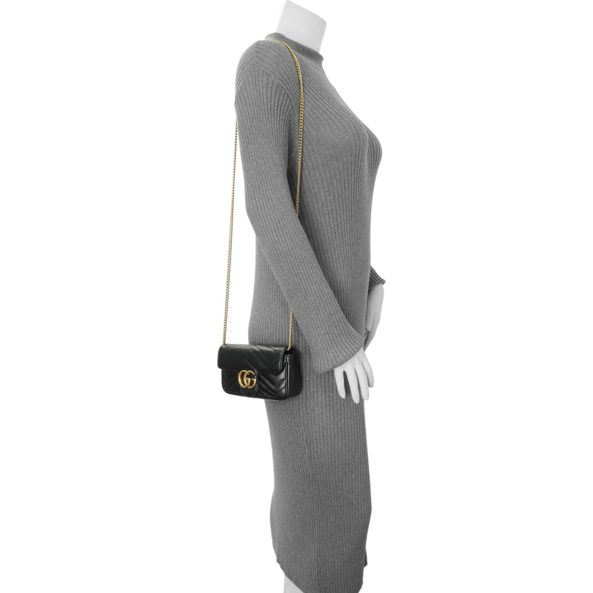 Gucci Black Calfskin Matelasse Super Mini GG Marmont Handbags Gucci