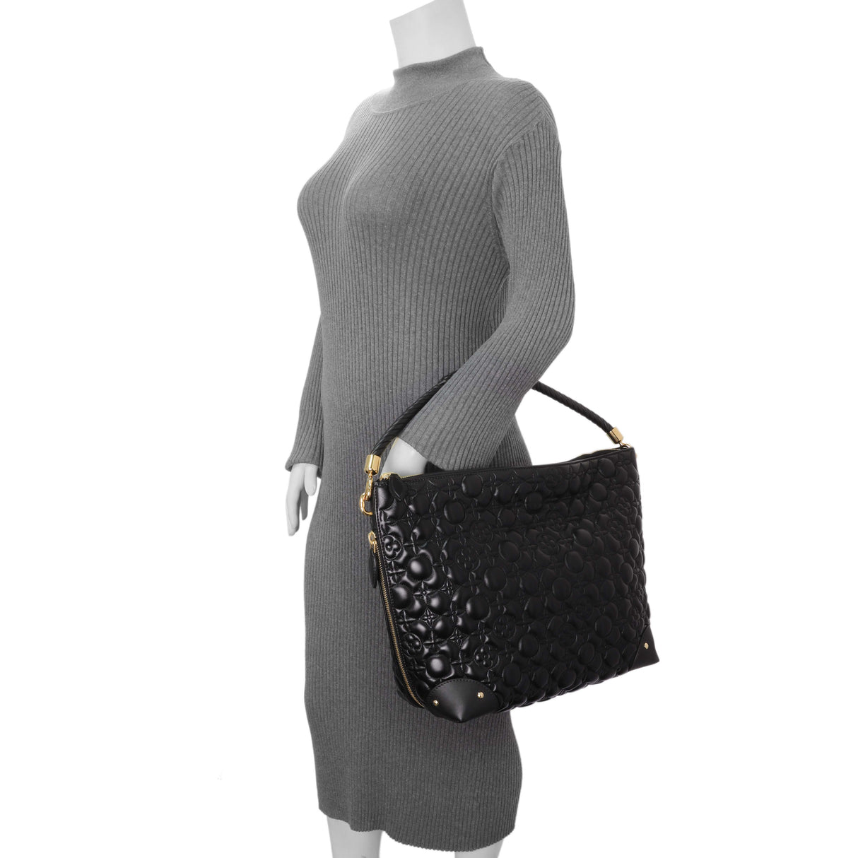 Louis Vuitton Black Lambskin Quilted Flowers Triangle Softy Handbags Louis Vuitton