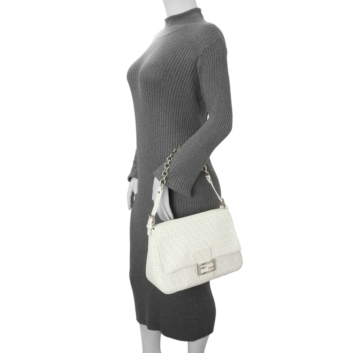 Fendi White Zucchino Mama Baguette Handbags Fendi