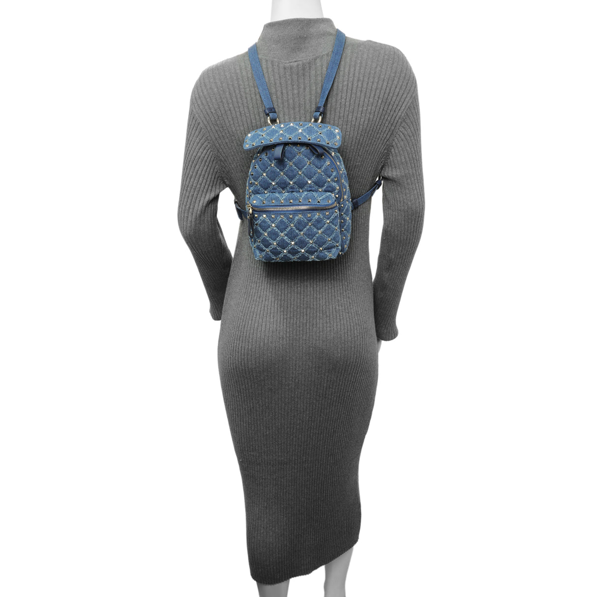 Valentino Blue Denim Mini Rockstud Spike Backpack Handbags Valentino