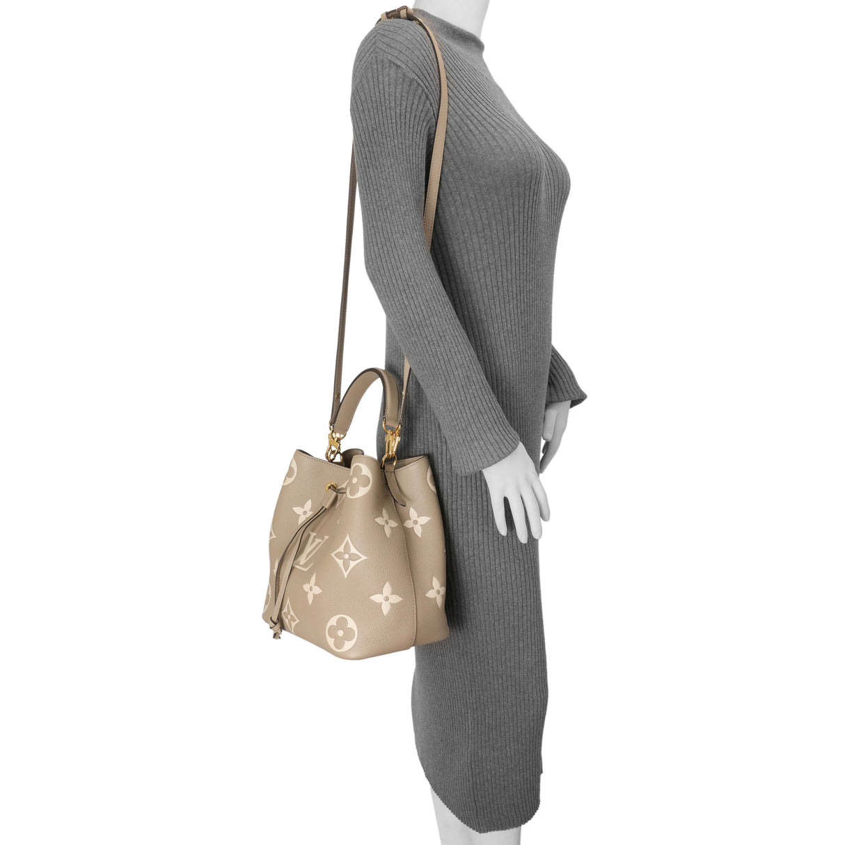 Louis Vuitton Tourterelle Creme Empreinte Monogram Giant NeoNoe MM Handbags Louis Vuitton