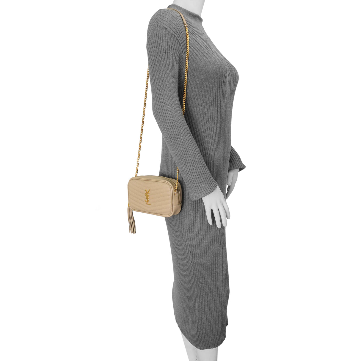 Saint Laurent Dark Beige Grain De Poudre Matelasse Monogram Mini Lou Camera Bag Handbags Saint Laurent