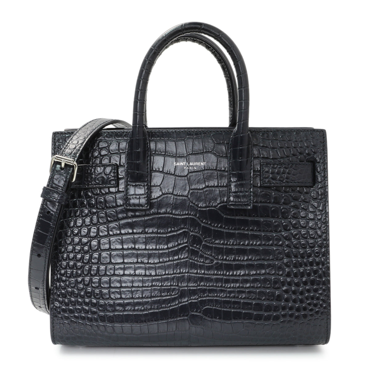 Saint Laurent Calfskin Crocodile Embossed Nano Sac De Jour Handbags Saint Laurent