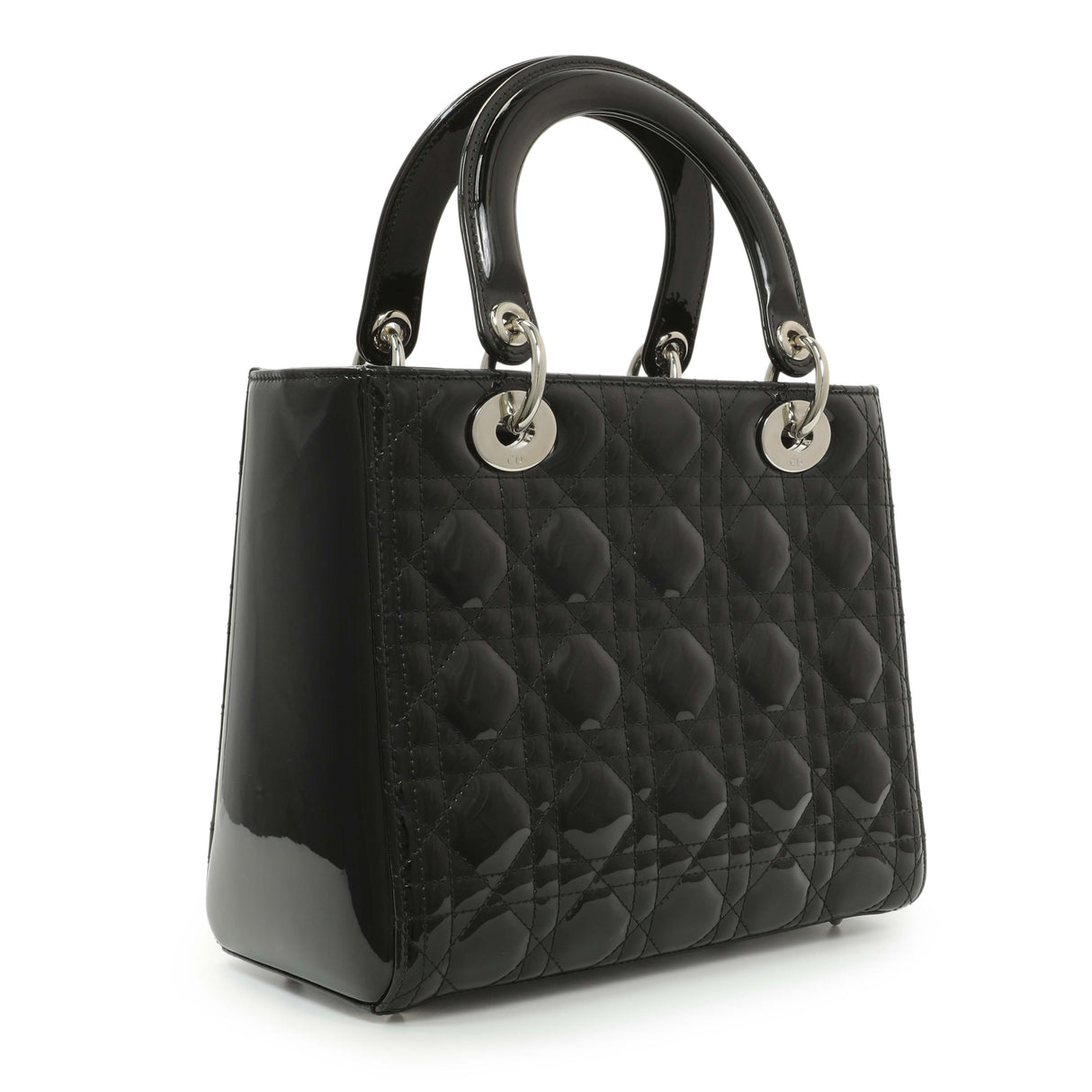 Christian Dior Black Patent Cannage Medium Lady Dior Handbags Christian Dior