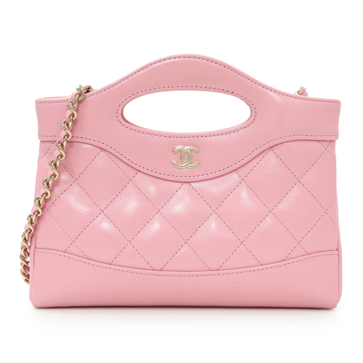 Chanel Pink Shiny Crumpled Calfskin Quilted Nano 31 Shopping Bag