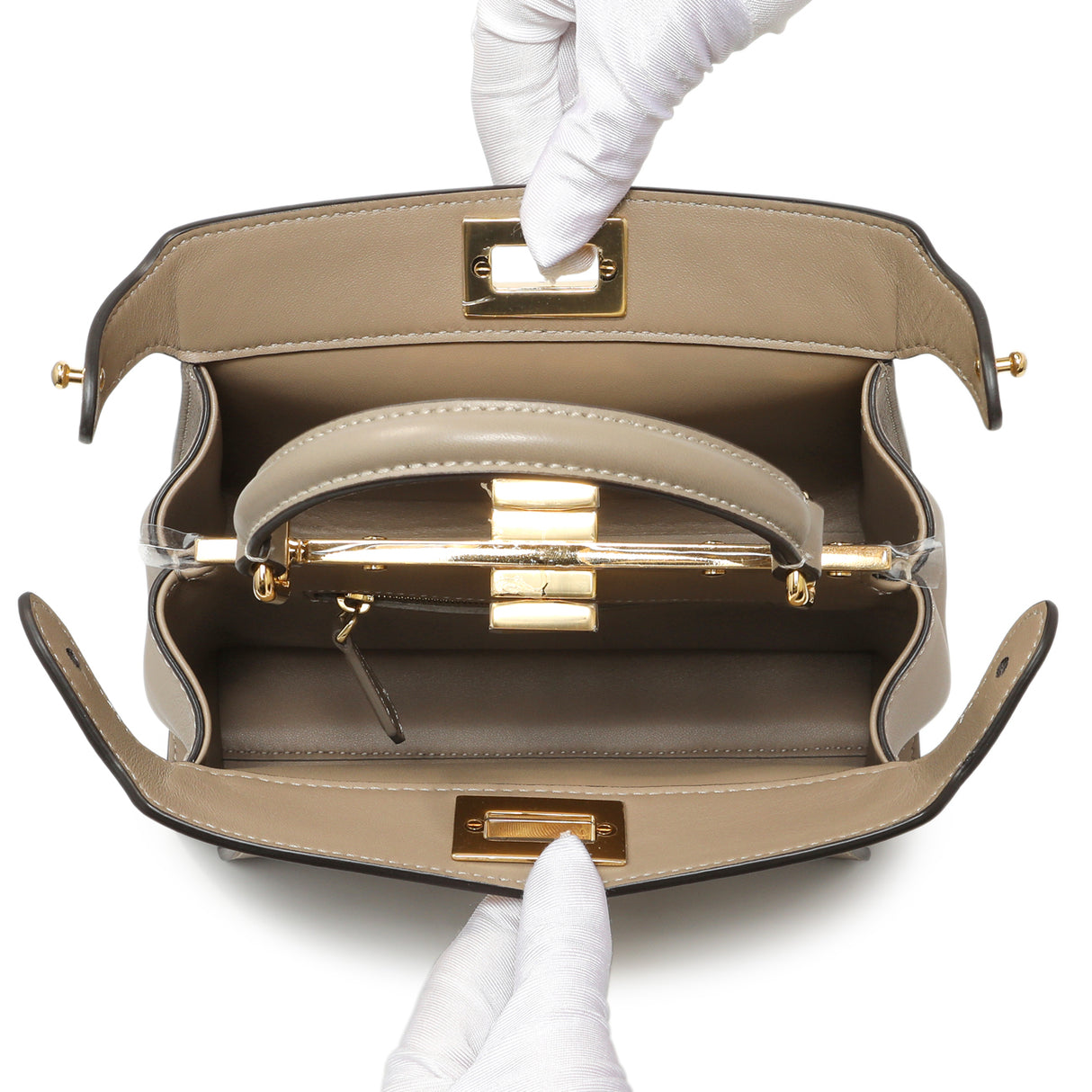 Fendi Grey Nappa Pocket Mini Peekaboo Iconic Satchel Handbags Fendi