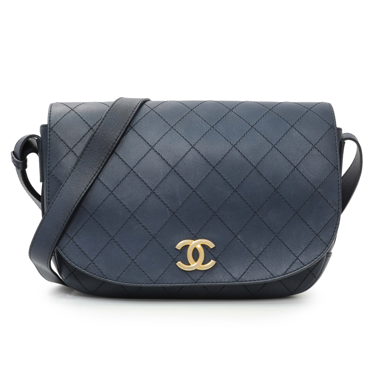Chanel Blue Calfskin Stitched Messenger Flap Bag Handbags Chanel