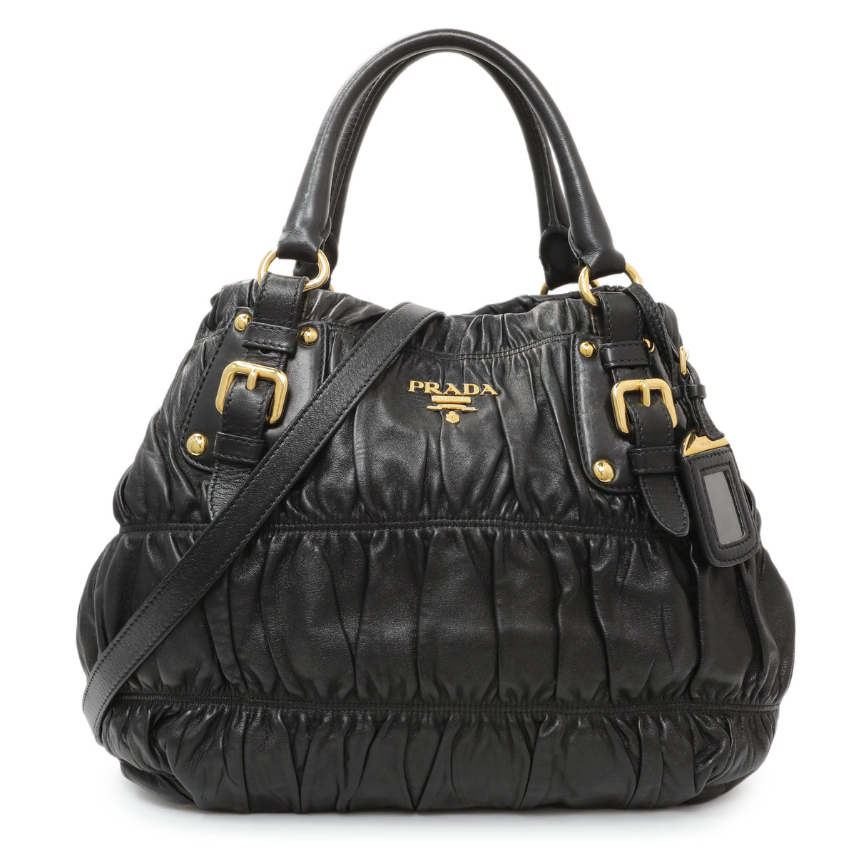 Prada Black Nappa Leather Gaufre Tote Handbags Prada