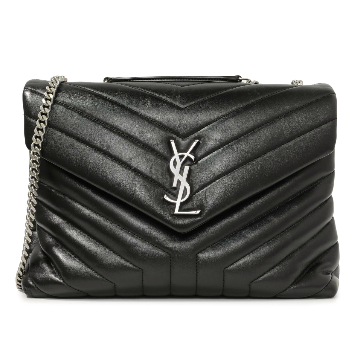 Saint Laurent Black Calfskin Y Quilted Monogram Medium Loulou Chain Satchel Handbags Saint Laurent