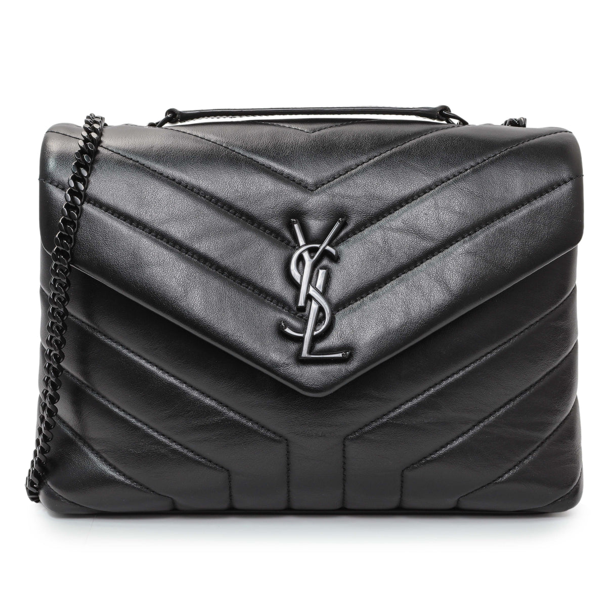 Saint Laurent Black Calfskin Y Quilted Monogram Small Loulou Chain Satchel Handbags Saint Laurent