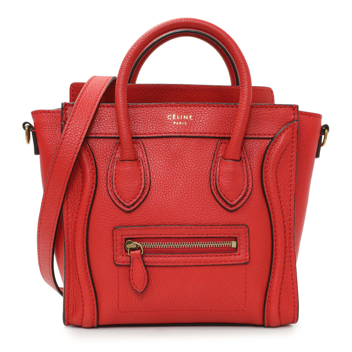 Celine Red Drummed Calfskin Nano Luggage Handbags Celine
