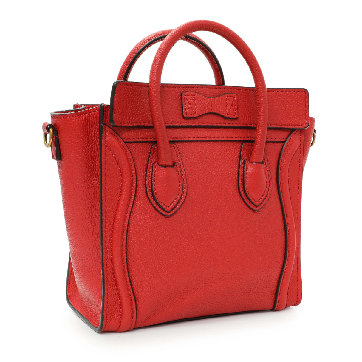 Celine Red Drummed Calfskin Nano Luggage Handbags Celine