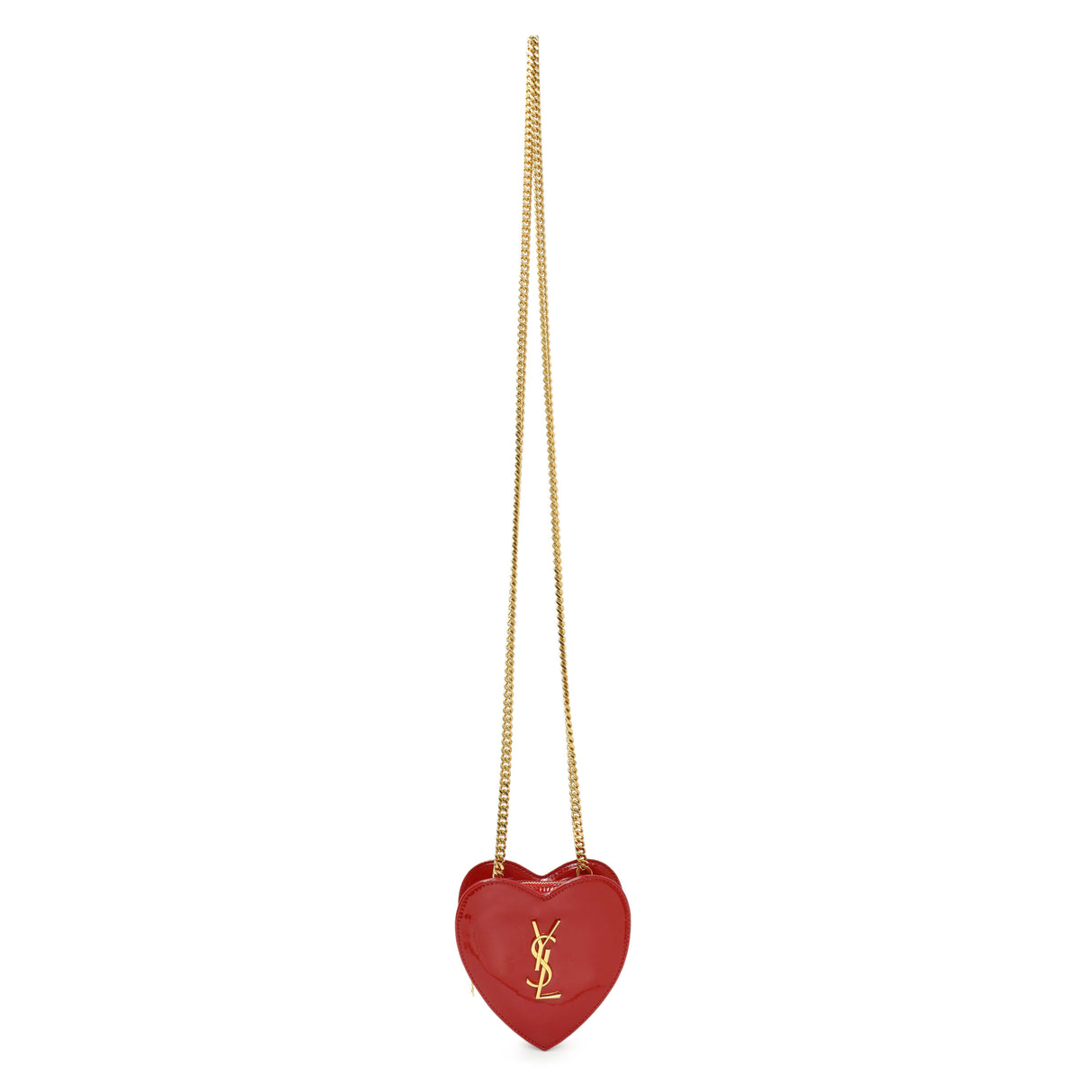 Saint Laurent Red Patent Mini Heart Chain Bag