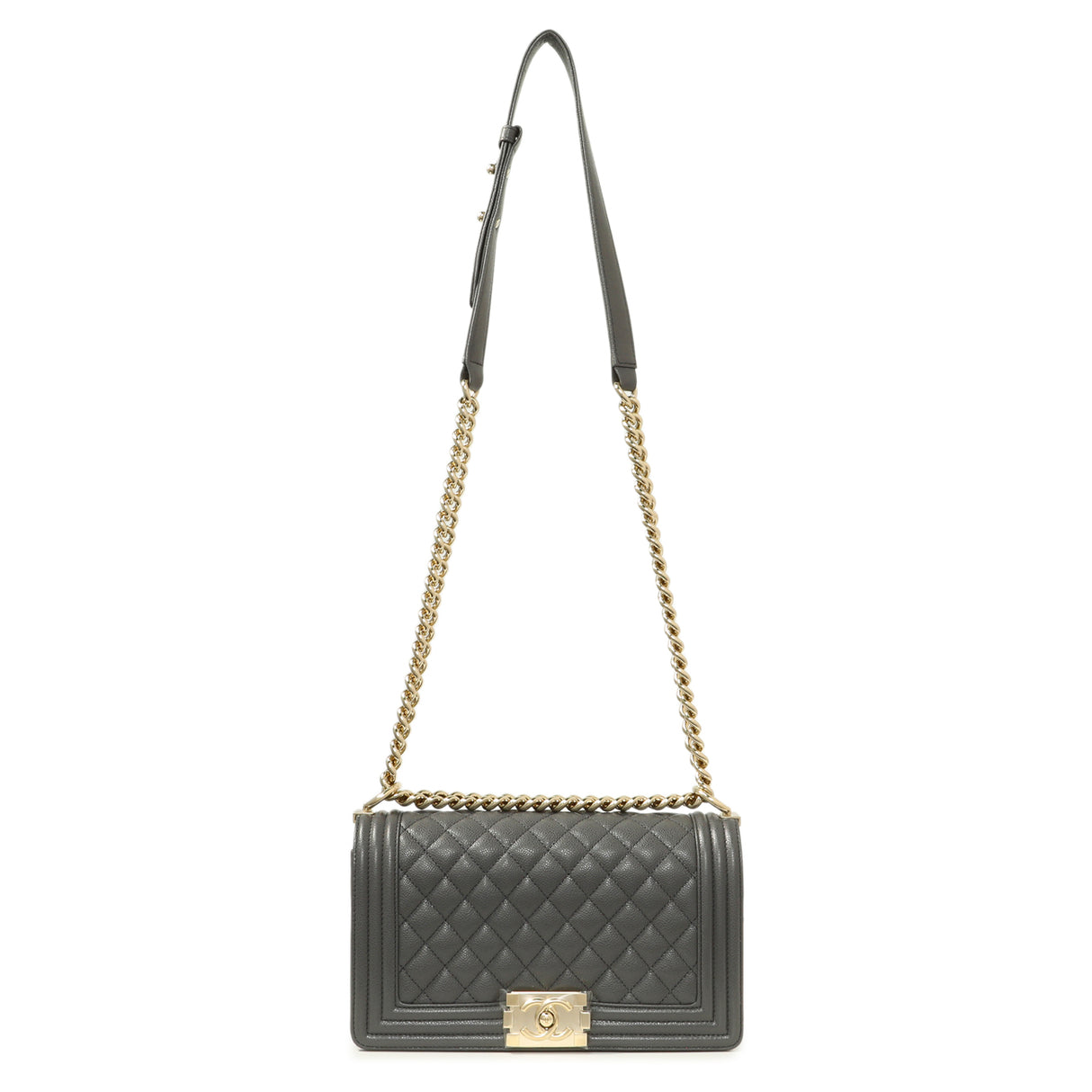 Chanel Dark Grey Quilted Caviar Medium Boy Bag Handbags Chanel