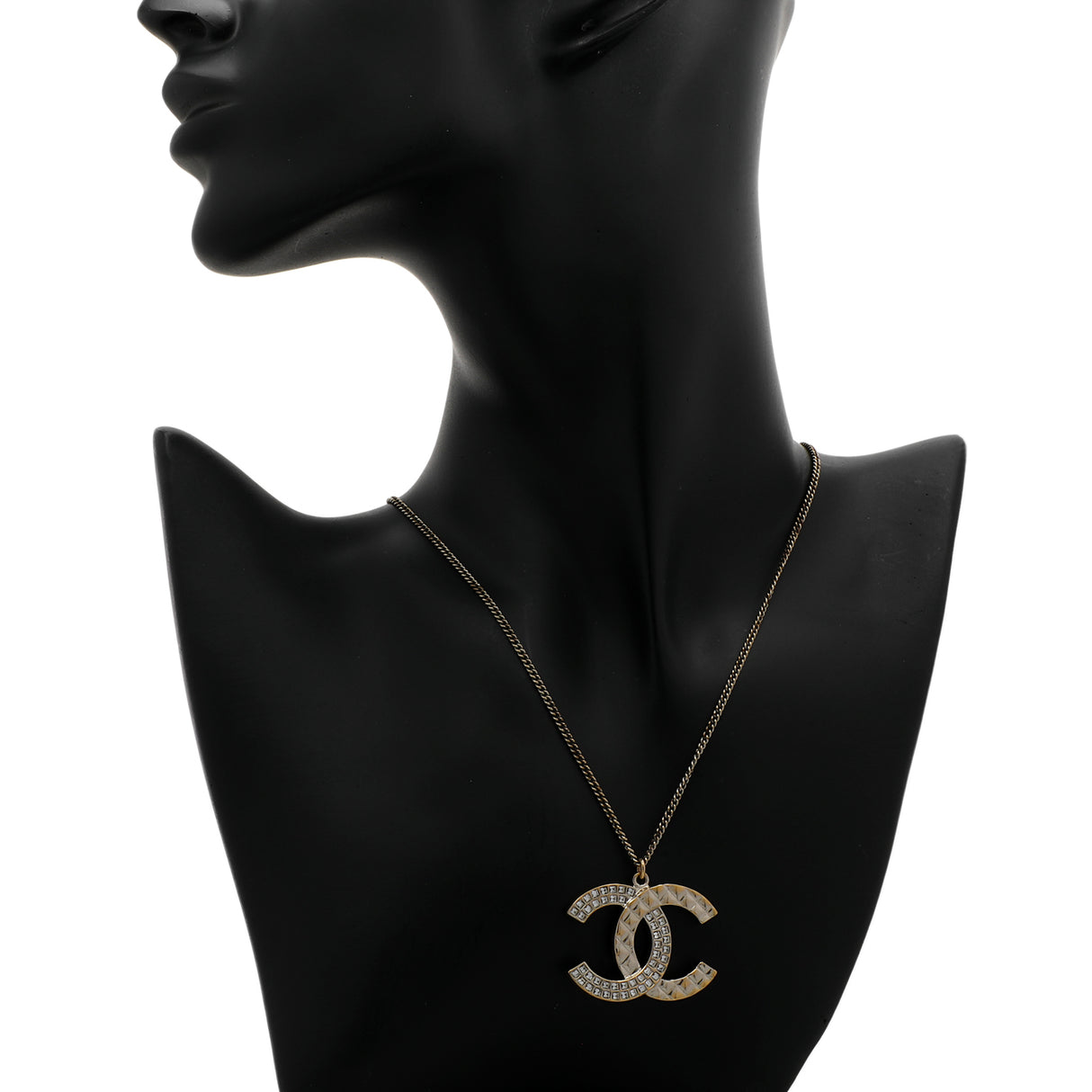 Chanel Gold Silver Aged Hardware Crystal CC Pendant Necklace Designer Jewellery Chanel