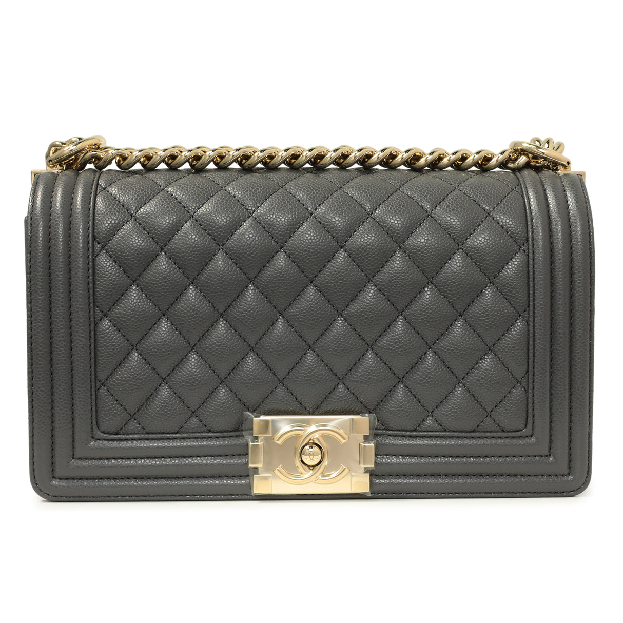 Chanel Dark Grey Quilted Caviar Medium Boy Bag Handbags Chanel