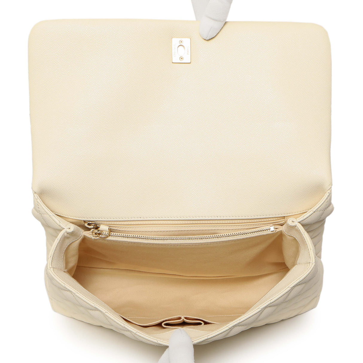 Chanel White Quilted Caviar Medium Coco Handle Handbags Chanel