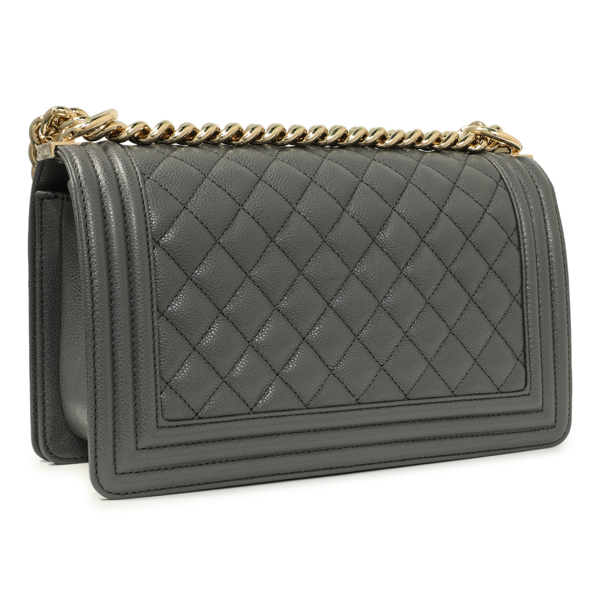 Chanel Dark Grey Quilted Caviar Medium Boy Bag Handbags Chanel