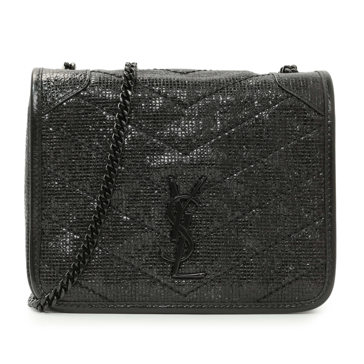 Saint Laurent Black Metallic Cracked Calfskin Monogram Niki Chain Wallet Handbags Saint Laurent