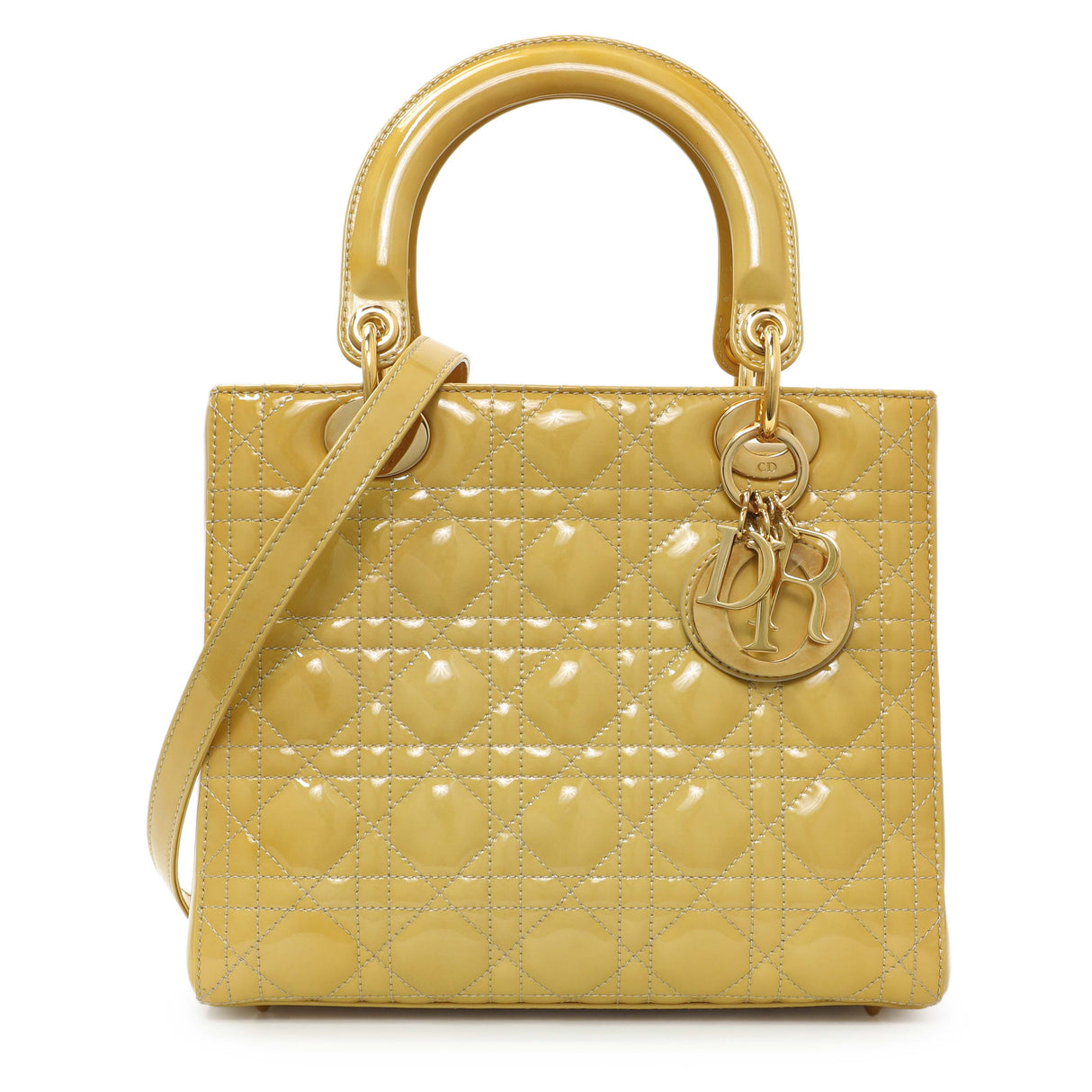 Christian Dior Beige Patent Cannage Medium Lady Dior Handbags Christian Dior