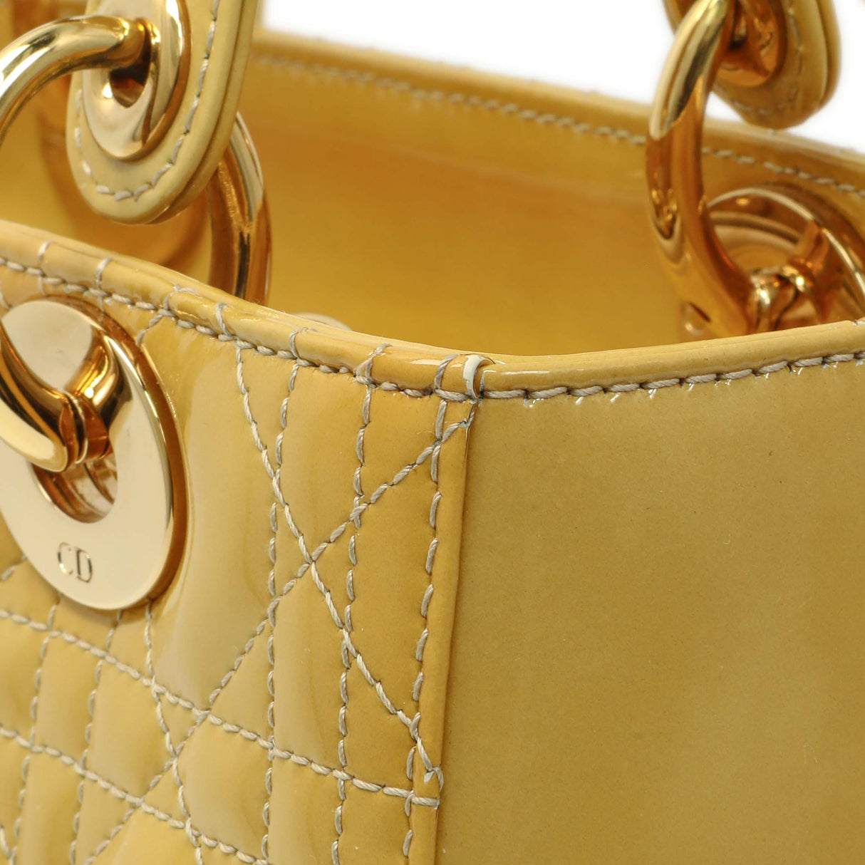 Christian Dior Beige Patent Cannage Medium Lady Dior Handbags Christian Dior