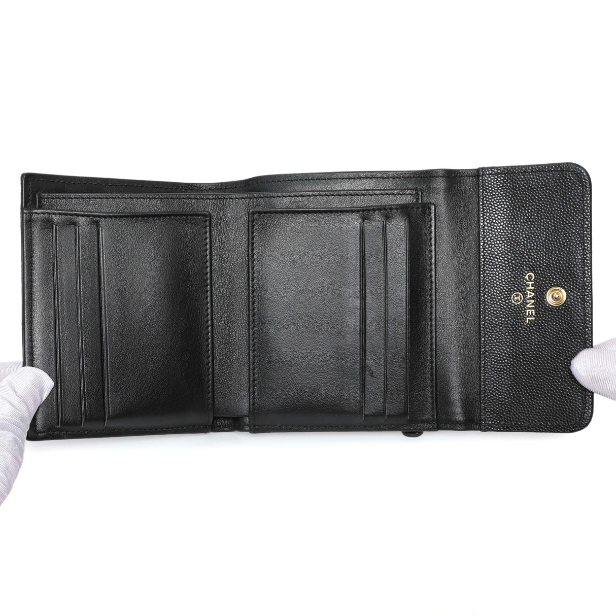 Chanel Black Caviar Quilted Compact Boy Wallet Accessories Chanel