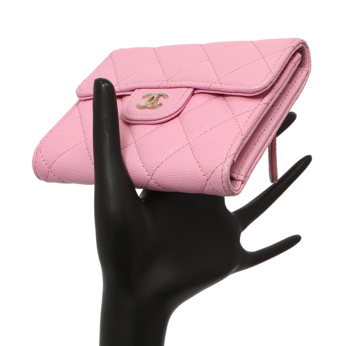 Chanel Pink Quilted Caviar Compact Flap Wallet Accessories Chanel