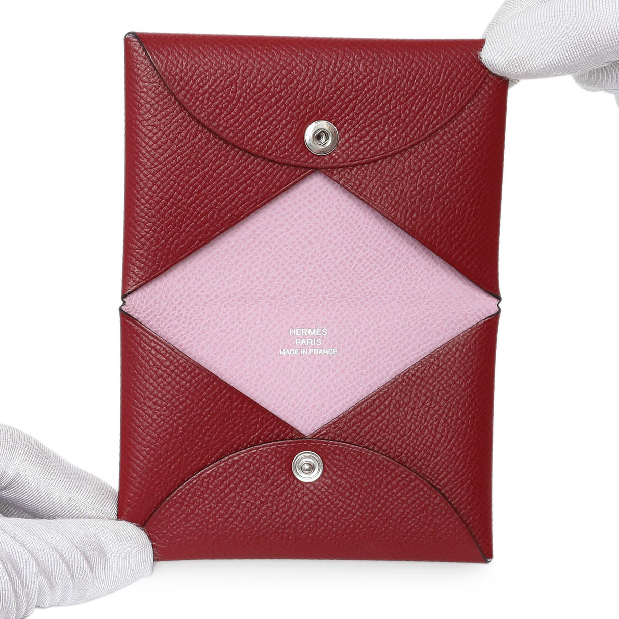 Hermes Burgundy Epsom Calvi Card Case Accessories Hermes