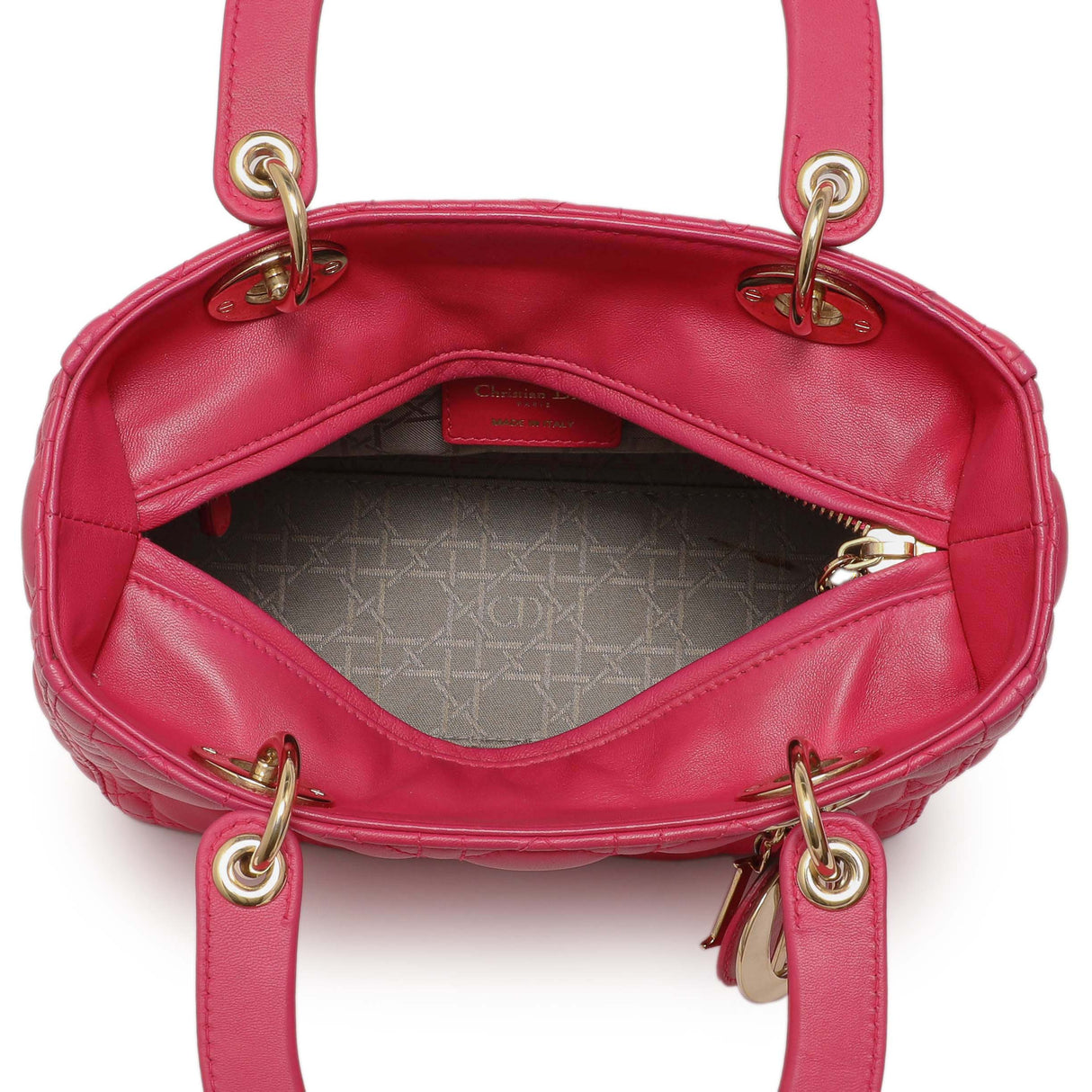 Christian Dior Pink Lambskin Cannage Medium Lady Dior Handbags Christian Dior