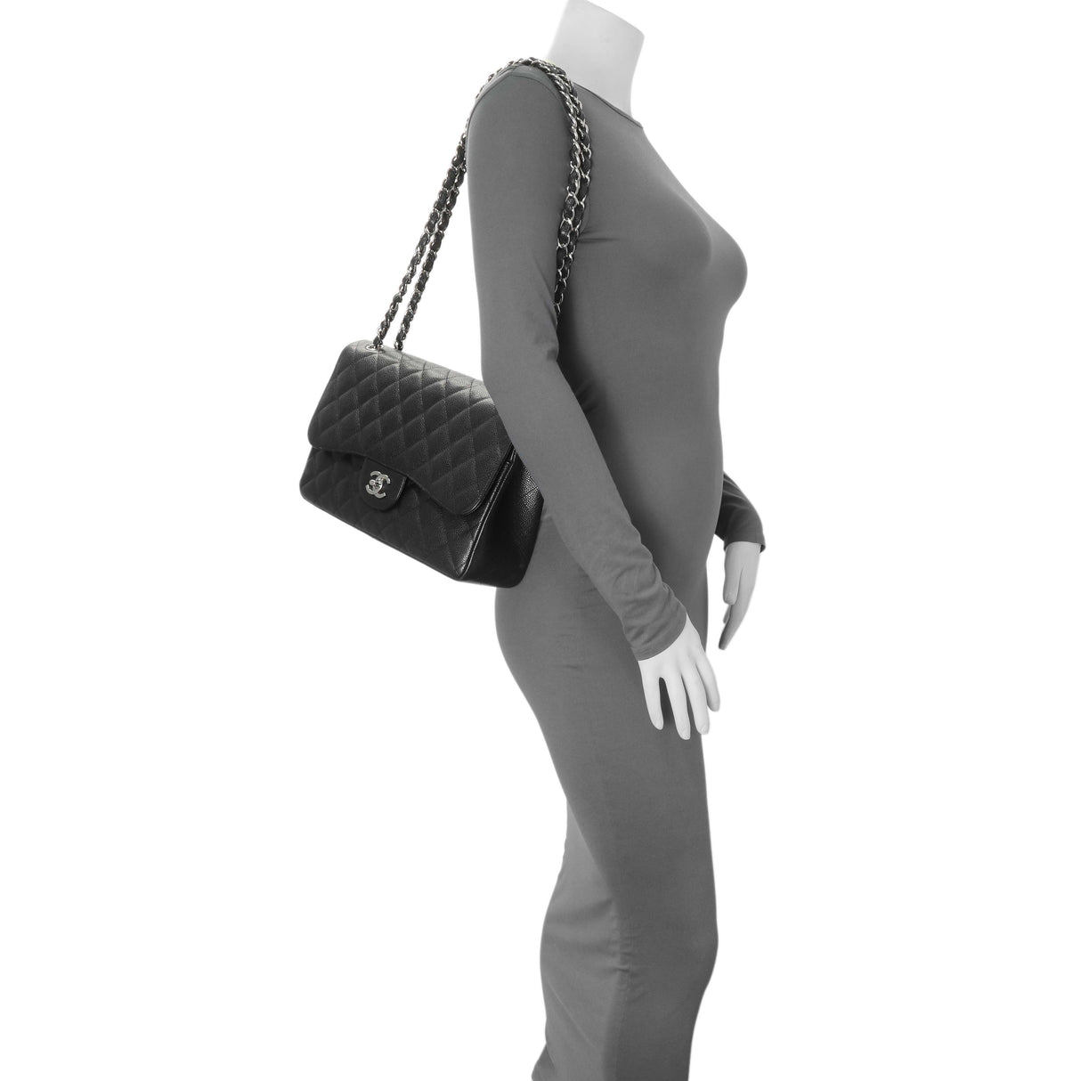 Chanel Black Quilted Caviar Jumbo Double Flap