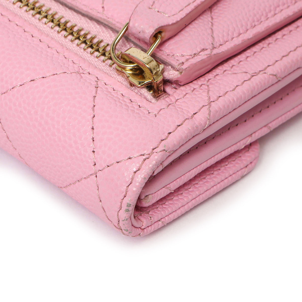 Chanel Pink Quilted Caviar Compact Flap Wallet Accessories Chanel