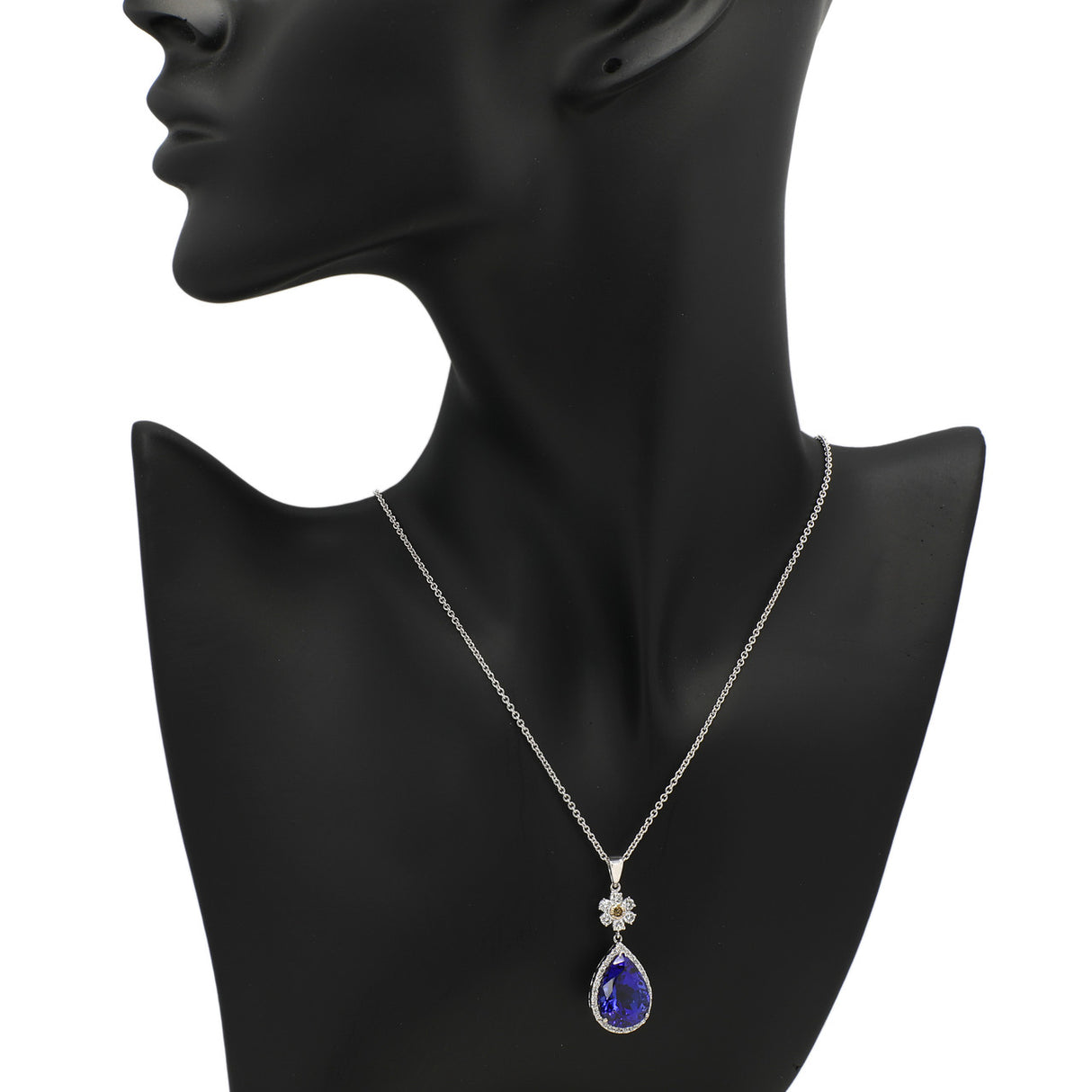 18K White Gold 10.80 Carat Tanzanite Diamond Pendant Modaselle