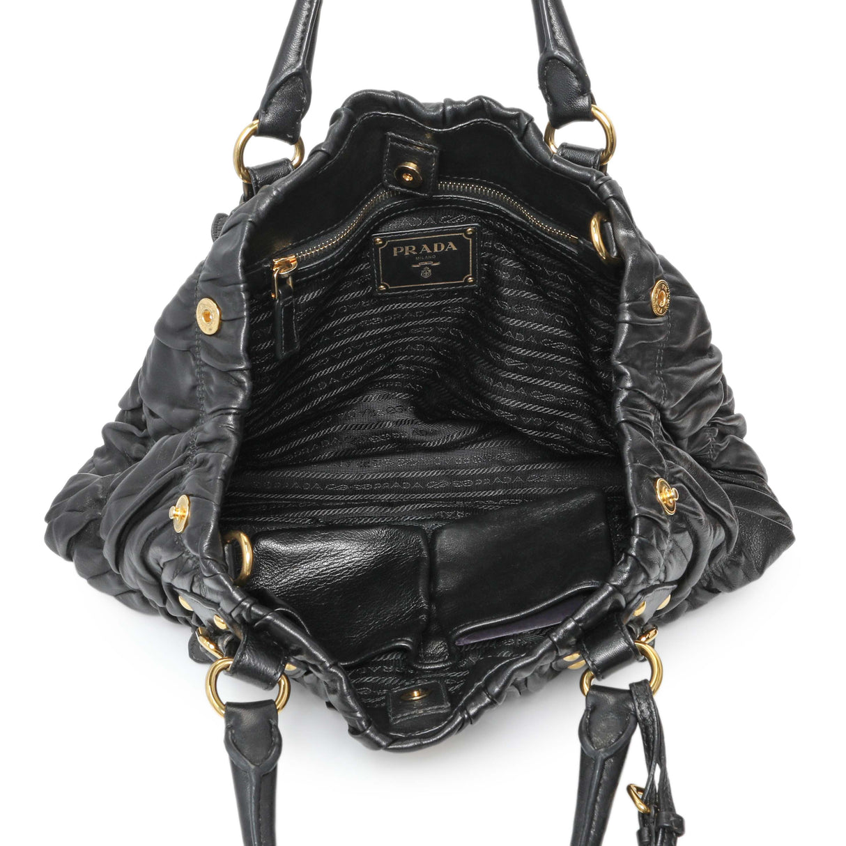 Prada Black Nappa Leather Gaufre Tote Handbags Prada