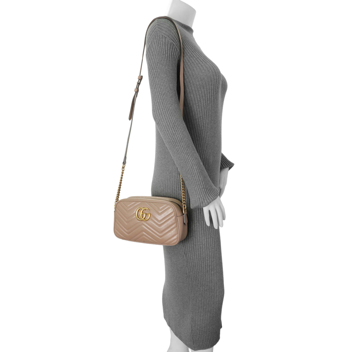 Gucci Porcelain Rose Calfskin Matelasse Small GG Marmont Chain Shoulder Bag Handbags Gucci