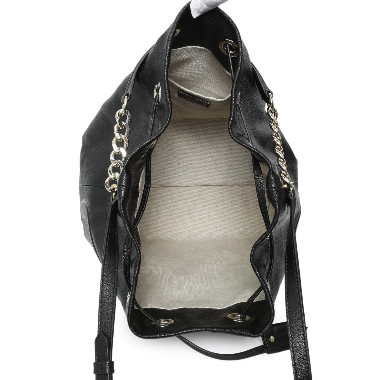 Jimmy Choo Black Nappa Leather Juno Solid Drawstring Bucket Bag Handbags Jimmy Choo