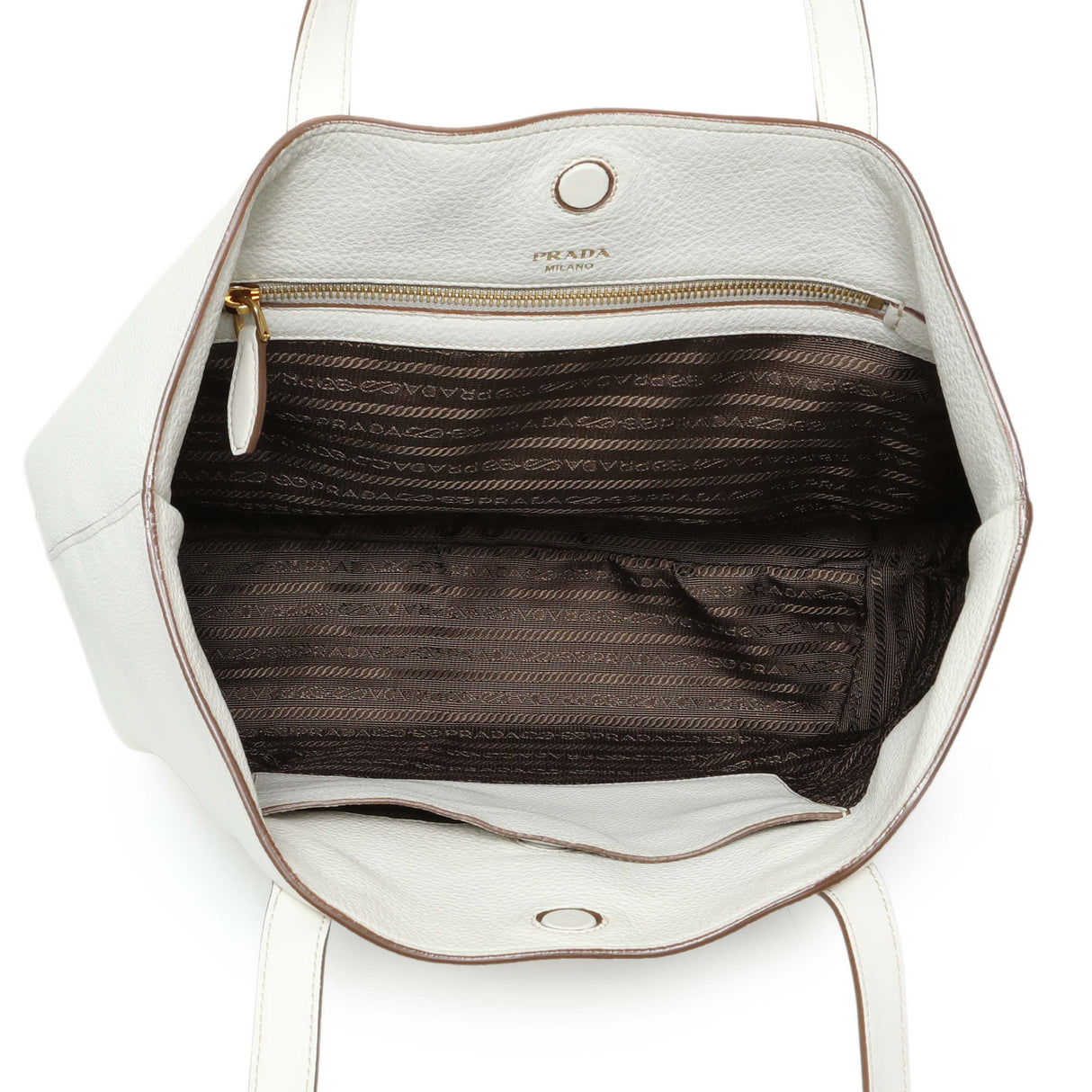 Prada White Vitello Daino Pocket Shopping Tote Handbags Prada